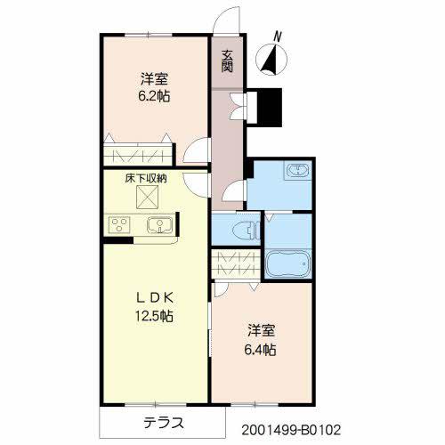スリーゼII棟(2LDK/1階)の間取り写真