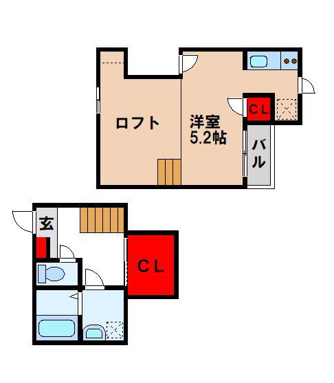 CB鳥栖フェリシア(1K/2階)の間取り写真