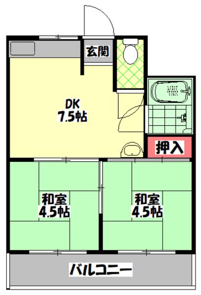 菊岡マンション(2DK/4階)の間取り写真