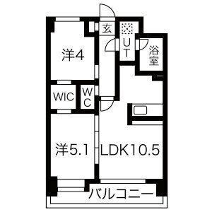 ヒルクレスト水前寺(2LDK/7階)の間取り写真