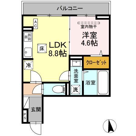 ディー パイナ 日吉本町2(1LDK/1階)の間取り写真