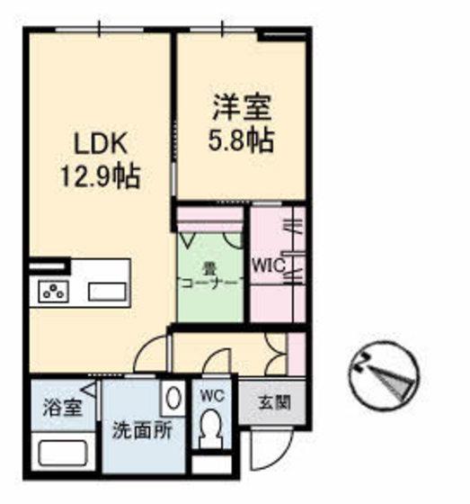 メゾンこころ A棟(1LDK/1階)の間取り写真