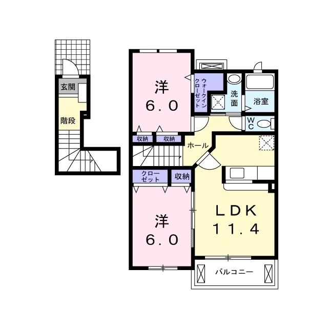 グレース I(2LDK/2階)の間取り写真