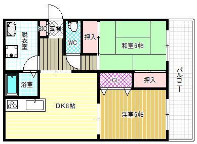 ボヌール1(2LDK/1階)の間取り写真