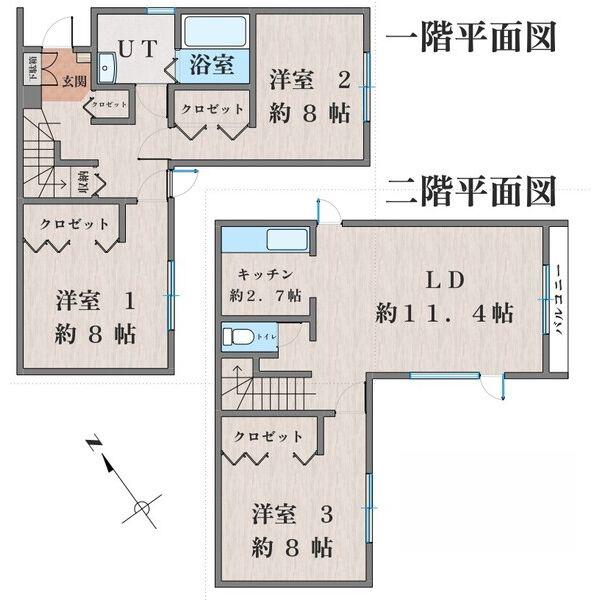 クォーター(3LDK/1階)の間取り写真