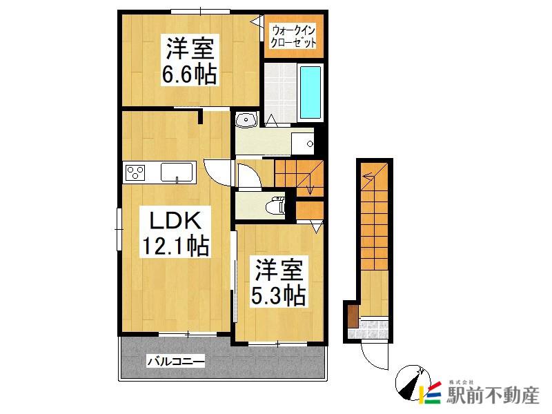 ボー・ヴィラージュII(2LDK/2階)の間取り写真