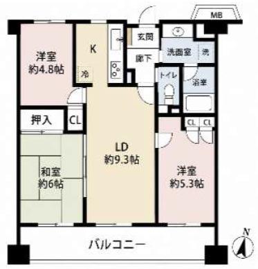 コスモ蕨(3LDK/3階)の間取り写真