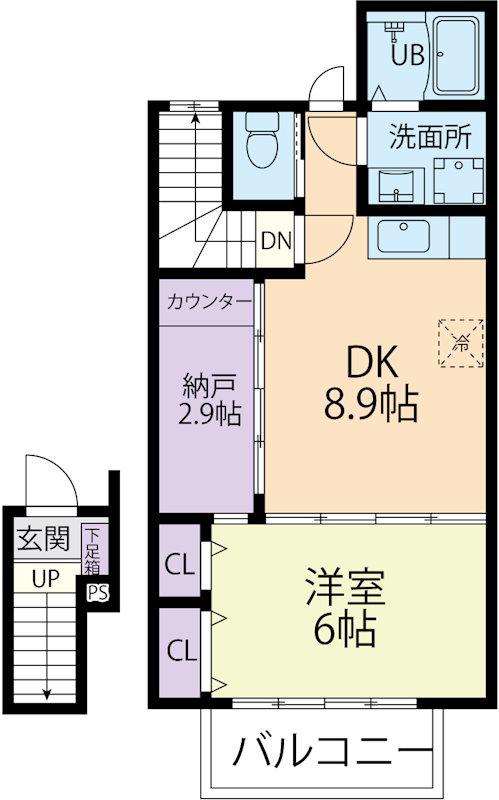 PLUM GARDEN(1LDK/2階)の間取り写真