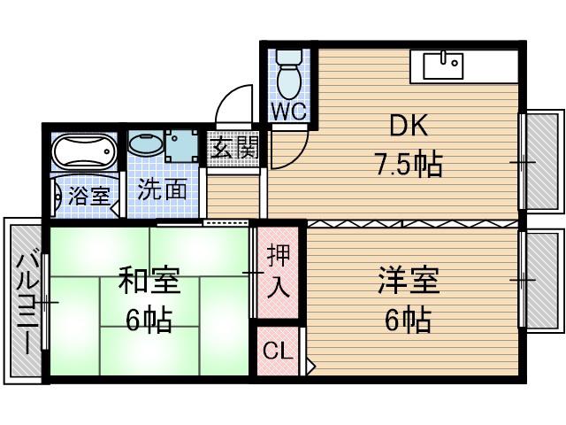 サンハイツ千原Ⅱ(1LDK/1階)の間取り写真