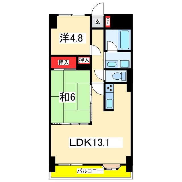 ダイアパレスシアース万代東棟(2LDK/12階)の間取り写真