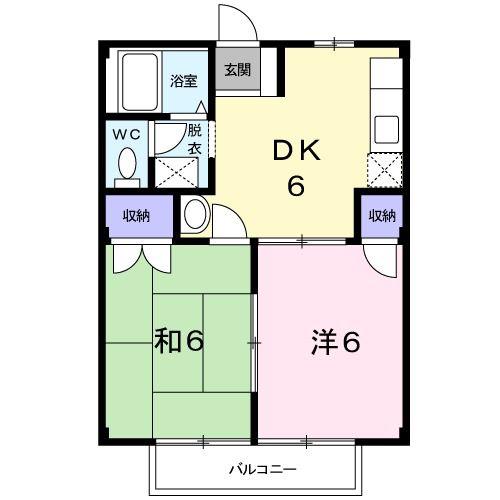 ヒガシコート宮ノ上(2DK/2階)の間取り写真