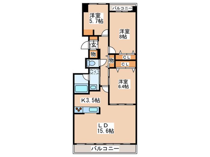 リーベンデール月寒中央(3LDK/13階)の間取り写真