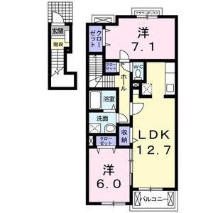 フラットツー(2LDK/2階)の間取り写真