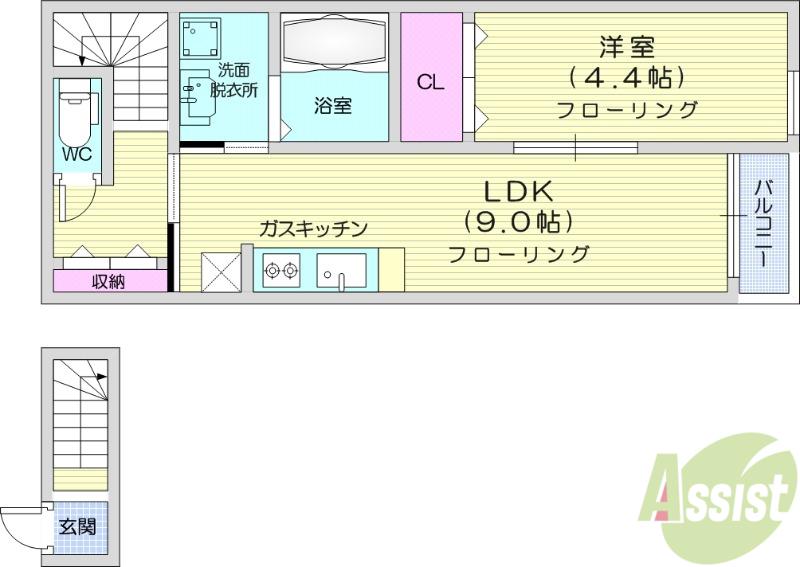 サンテラス郡山(1LDK/2階)の間取り写真