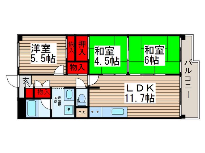 新松戸ファミールハイツ4号棟(3LDK/8階)の間取り写真
