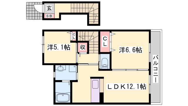 メサ・ヴェルデ(2LDK/2階)の間取り写真