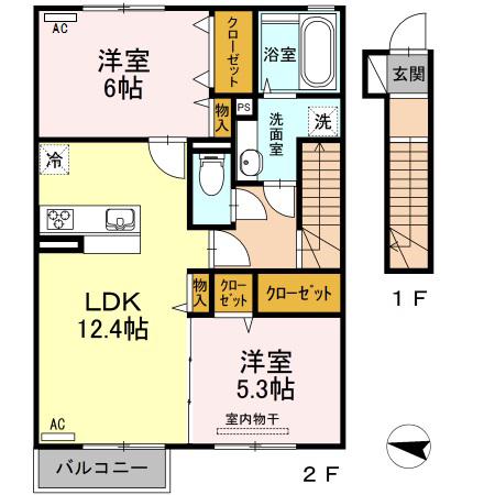D-ROOM椿(2LDK/2階)の間取り写真