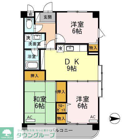サニーヒルズK(3DK/4階)の間取り写真