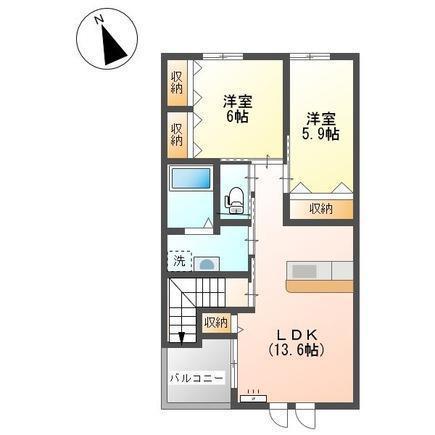 メルヴェーユI(2LDK/2階)の間取り写真