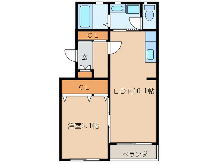 スタンドリバー賀茂II(1LDK/2階)の間取り写真
