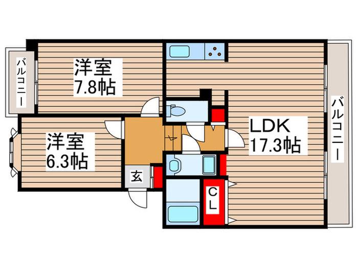 シャンクレール南流山(2LDK/4階)の間取り写真
