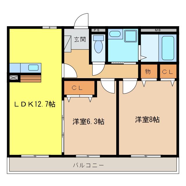 アドミール(2LDK/1階)の間取り写真