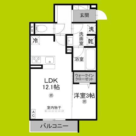 トリシア今川(1LDK/1階)の間取り写真