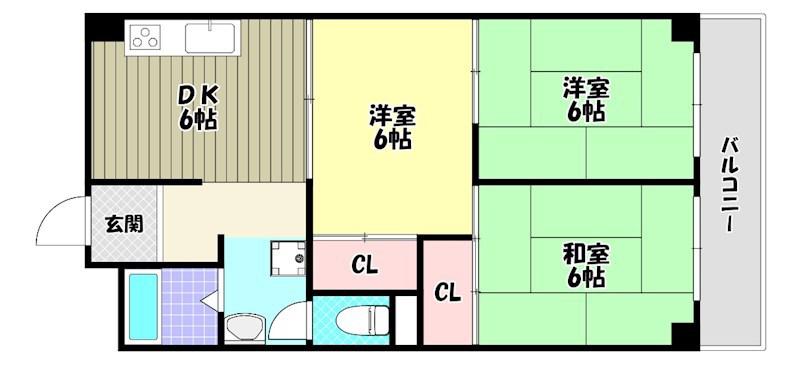 北野田大発マンションB棟(3DK/4階)の間取り写真