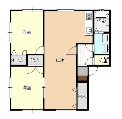 ヴェルソー中筋A棟(2LDK/1階)の間取り写真