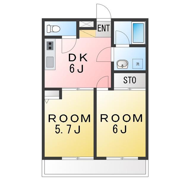 ケイエヌビル(2DK/4階)の間取り写真
