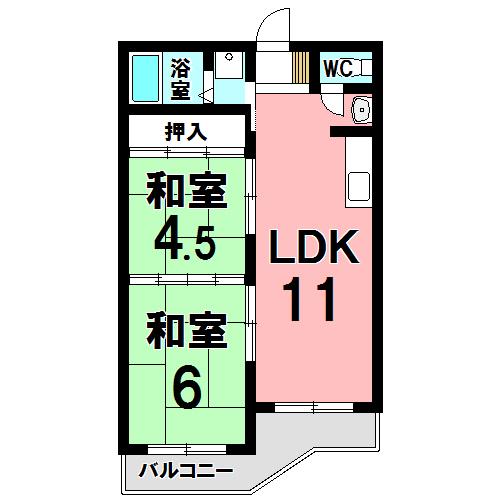 コーポラスミズノ(2LDK/4階)の間取り写真