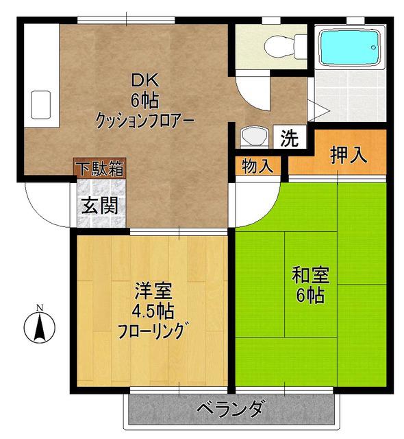 サンハイムいづみB(2DK/2階)の間取り写真