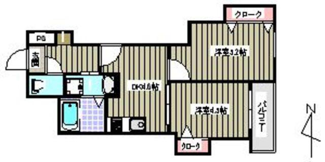 クレイドル藤崎(2DK/1階)の間取り写真