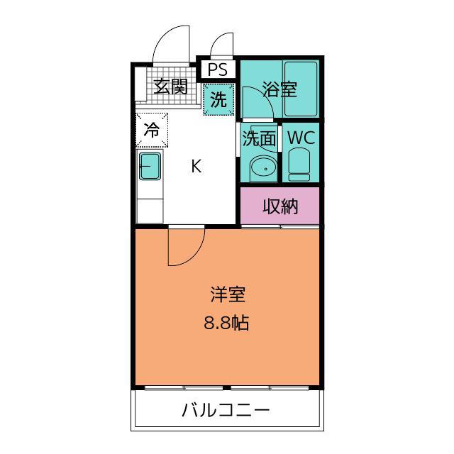 ベリーズ朝日(1K/2階)の間取り写真