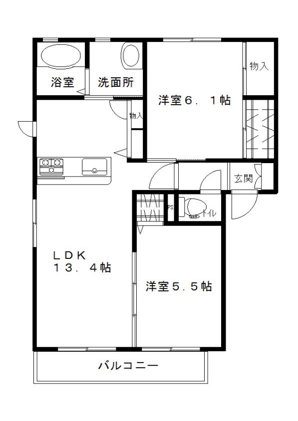 アンジュールA(2LDK/2階)の間取り写真