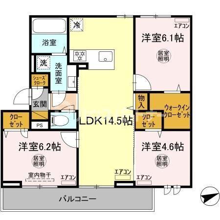 アルメリアB棟(3LDK/2階)の間取り写真