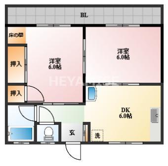七福マンション(2DK/2階)の間取り写真
