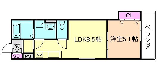 ピレーネ佃(1LDK/2階)の間取り写真