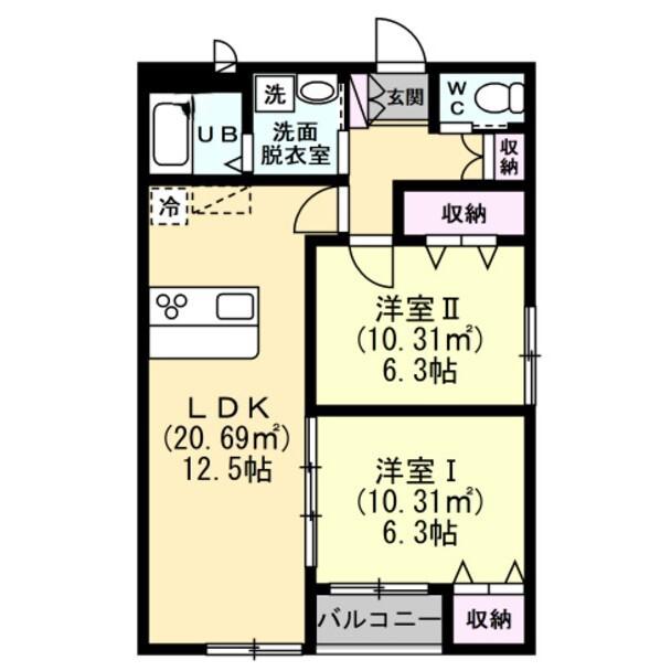 ウエスト NOVE(2LDK/1階)の間取り写真