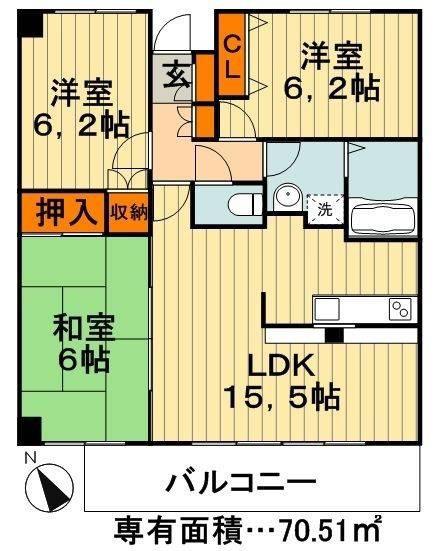 フレラヴィーヌ北本町(3LDK/1階)の間取り写真