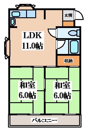 メゾンドバブ(2LDK/3階)の間取り写真