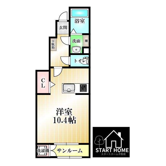 リヨン B(1K/1階)の間取り写真