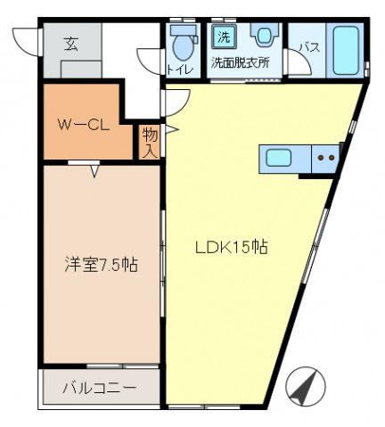 レジデンスULU(1LDK/2階)の間取り写真