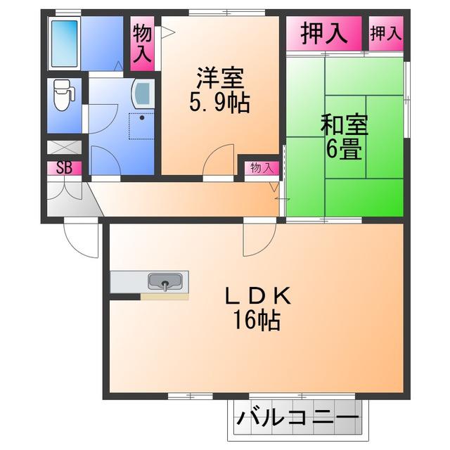 ハイツサンモールA棟(2LDK/1階)の間取り写真