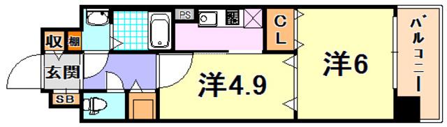 MSレジデンス神戸(1DK/9階)の間取り写真