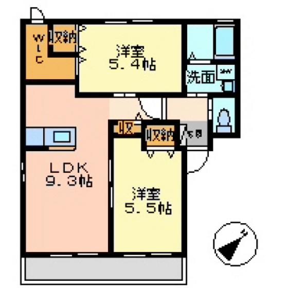 シャルムメゾンA棟(2LDK/2階)の間取り写真