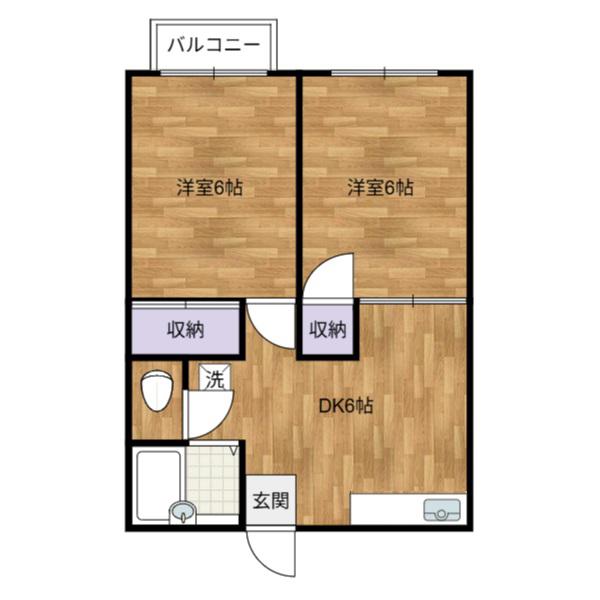 ヒルズ旭ヶ丘(2DK/2階)の間取り写真