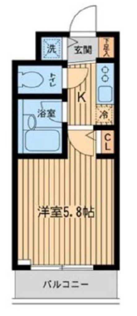 ザ・パーククロス市ヶ谷(1K/2階)の間取り写真