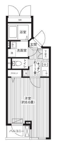 ルアン川崎(1K/3階)の間取り写真