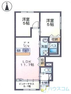 箕面市小野原東アパート(2LDK/1階)の間取り写真